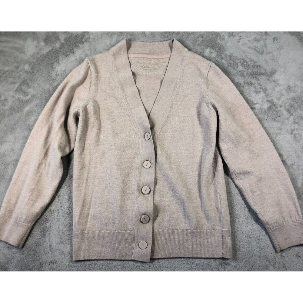 WoolX Gia Cardigan Sweater Womens Size XS Beige 100% Merino Wool V-Neck Button